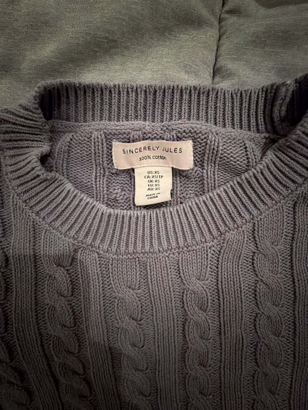 Sincerely Jules Women's Gray 100% Cotton Cable Knit Crewneck Pullover Sweater Si